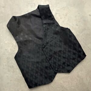 Black Satin Tone on Tone Diamond Pattern Vest - Boys Size 8
